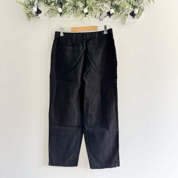 Women’s Quince 100% Linen Wire Leg Black Elastic Waist Pants Large M mm80 - Picture 4 of 4